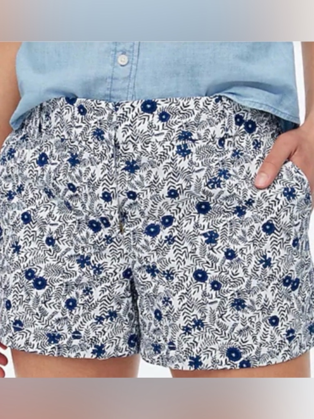 J. Crew Factory Navy and White Floral Print Classic Chino Shorts